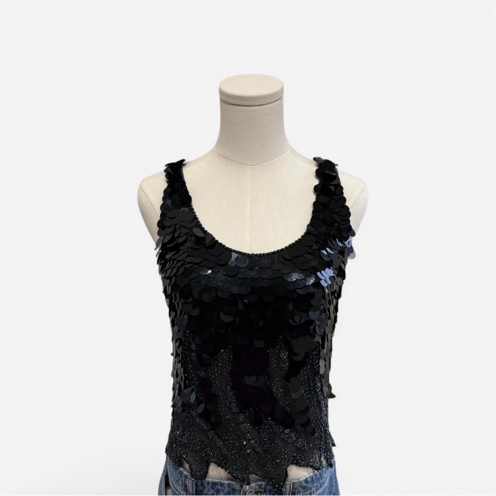 Vintage Oleg Cassini Black Sequin Tank Top